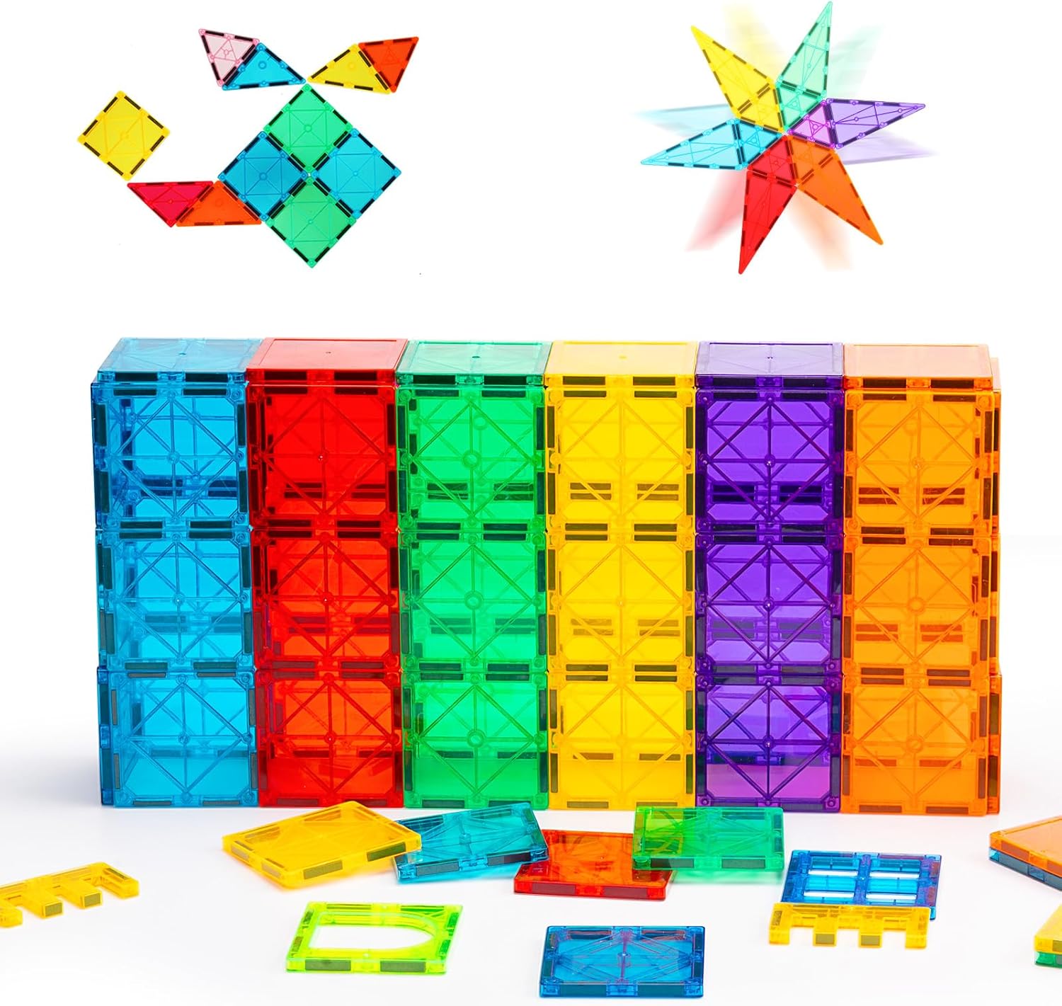 Gemmicc Magnetic Tiles 100 PCS with 2 Cars, STEM Approved Educational Magnet BuildingToys, Magnet Puzzles Stacking Blocks for Boys Girls