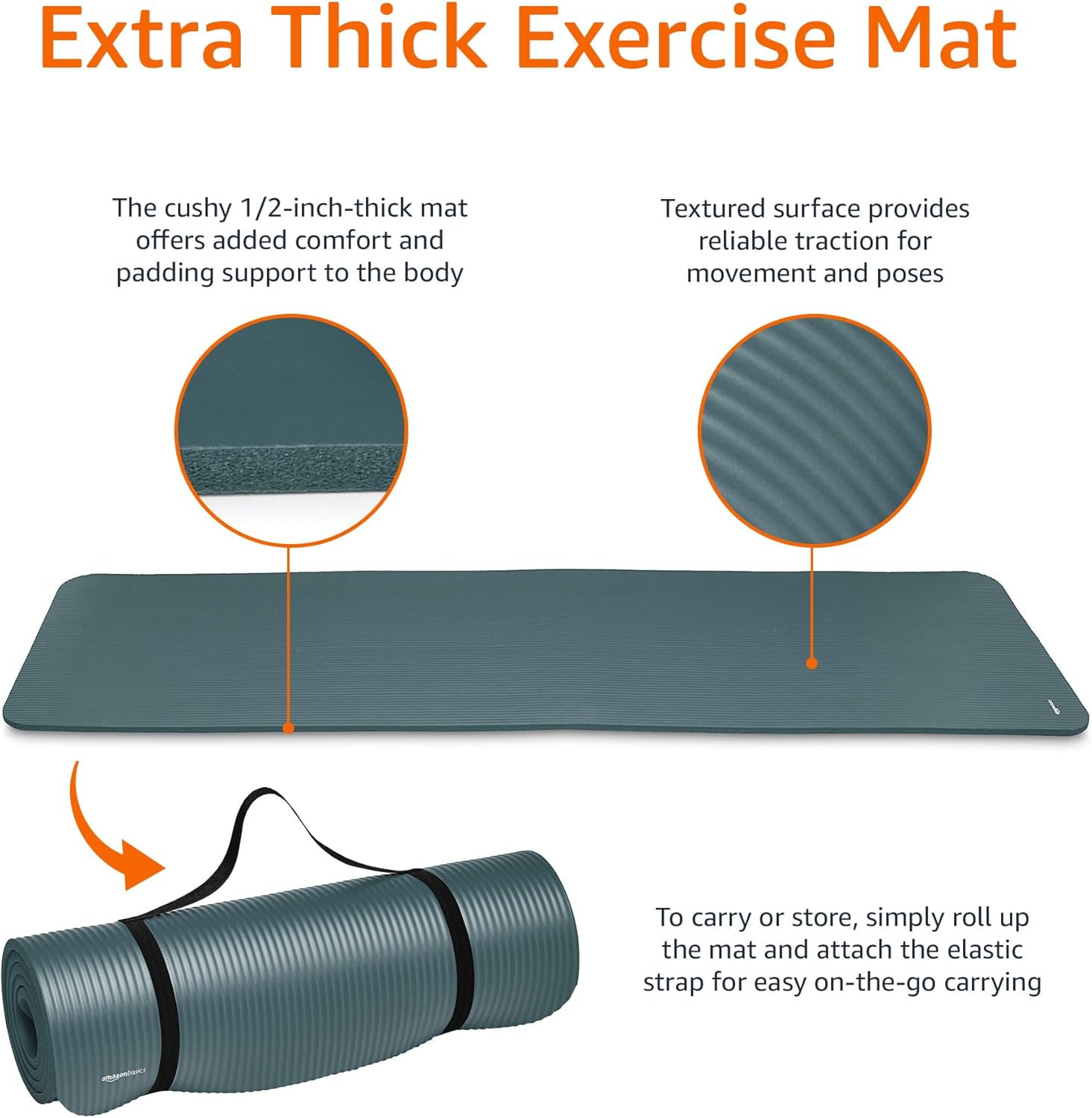 Amazon Basics Extra Thick Exercise Yoga Gym Floor Mat with Carrying Strap