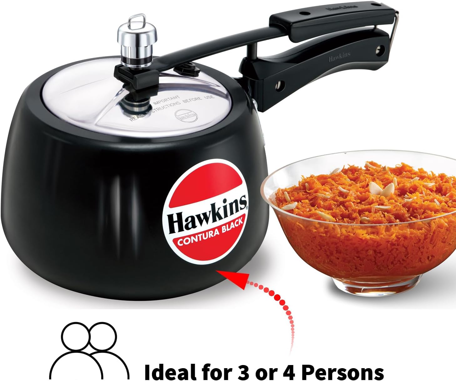 Hawkins 3-Litre Contura Black Pressure Cooker, Hard Anodized Inner Lid Cooker, Handi Pot, Black (CB30)