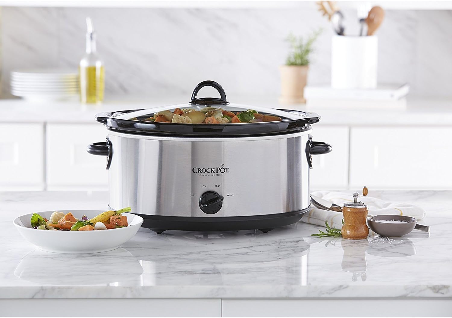 Crock-Pot 7-Quart Oval Manual Slow Cooker, Stainless Steel (SCV700-S-BR), Multi-Function Cooker, Ideal for Large Families or Entertaining