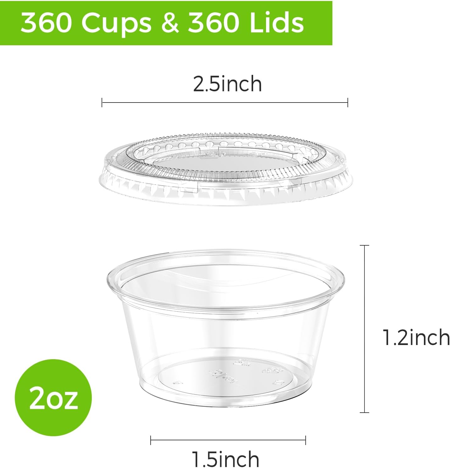 360-Pack 2 oz (56.7g) Jelly Dessert Cups with Lids, Durable Food-Safe Disposable Plastic Cups with Lids, Condiment Cups, Plastic Sauce Cups, Mini Salad Dressing Containers