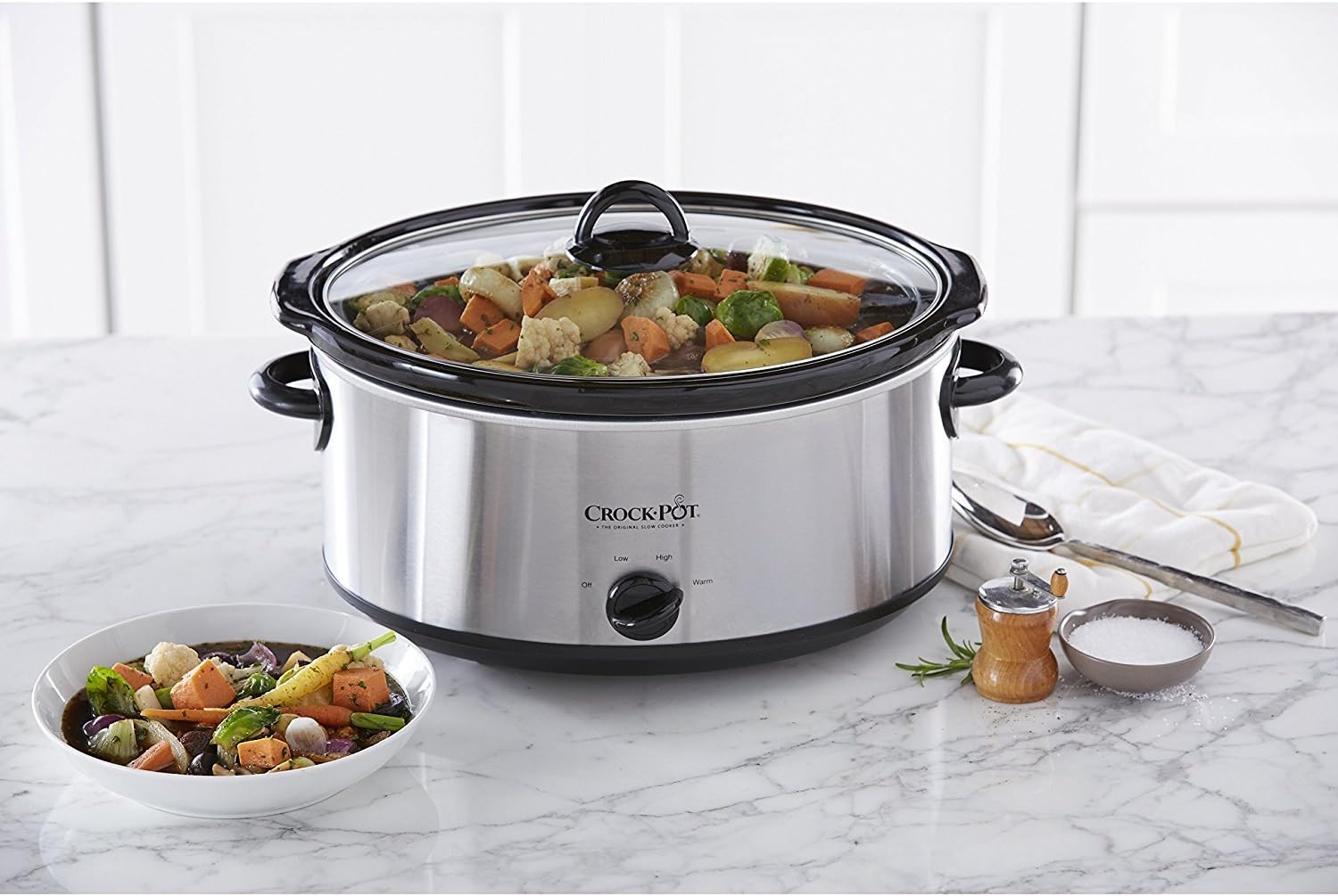 Crock-Pot 7-Quart Oval Manual Slow Cooker, Stainless Steel (SCV700-S-BR), Multi-Function Cooker, Ideal for Large Families or Entertaining