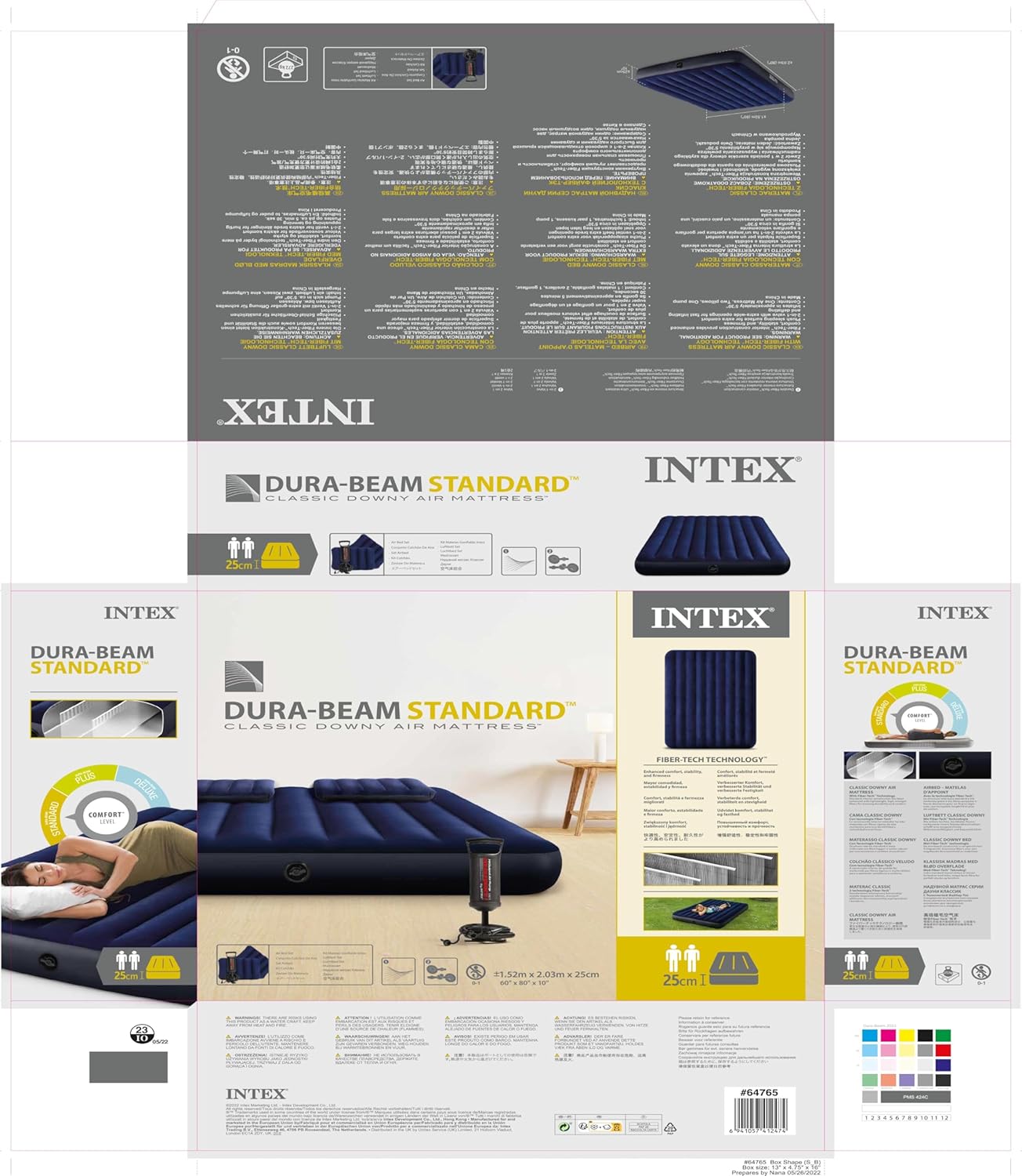 Intex Dura-Beam Standard Classic Downy Air Bed, 64765, 1.52m x 2.03 x 25 cm