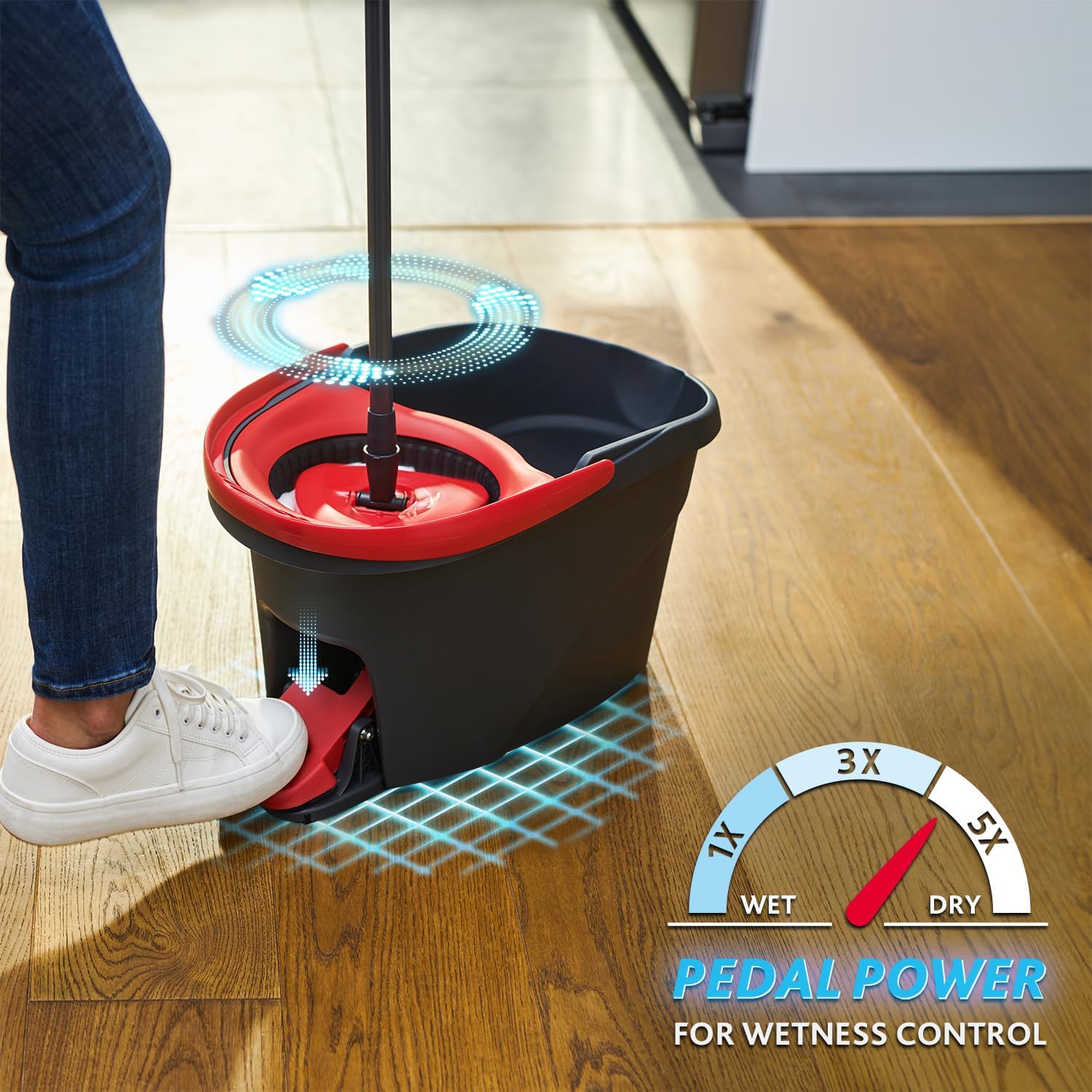 Vileda Easy Wring & Clean spin mop & bucket set with foot pedal | Vileda |3-Piece Handle 130 cm |Floor mop with spinning wringer | Turbo Refill 100% Microfibre mop head |