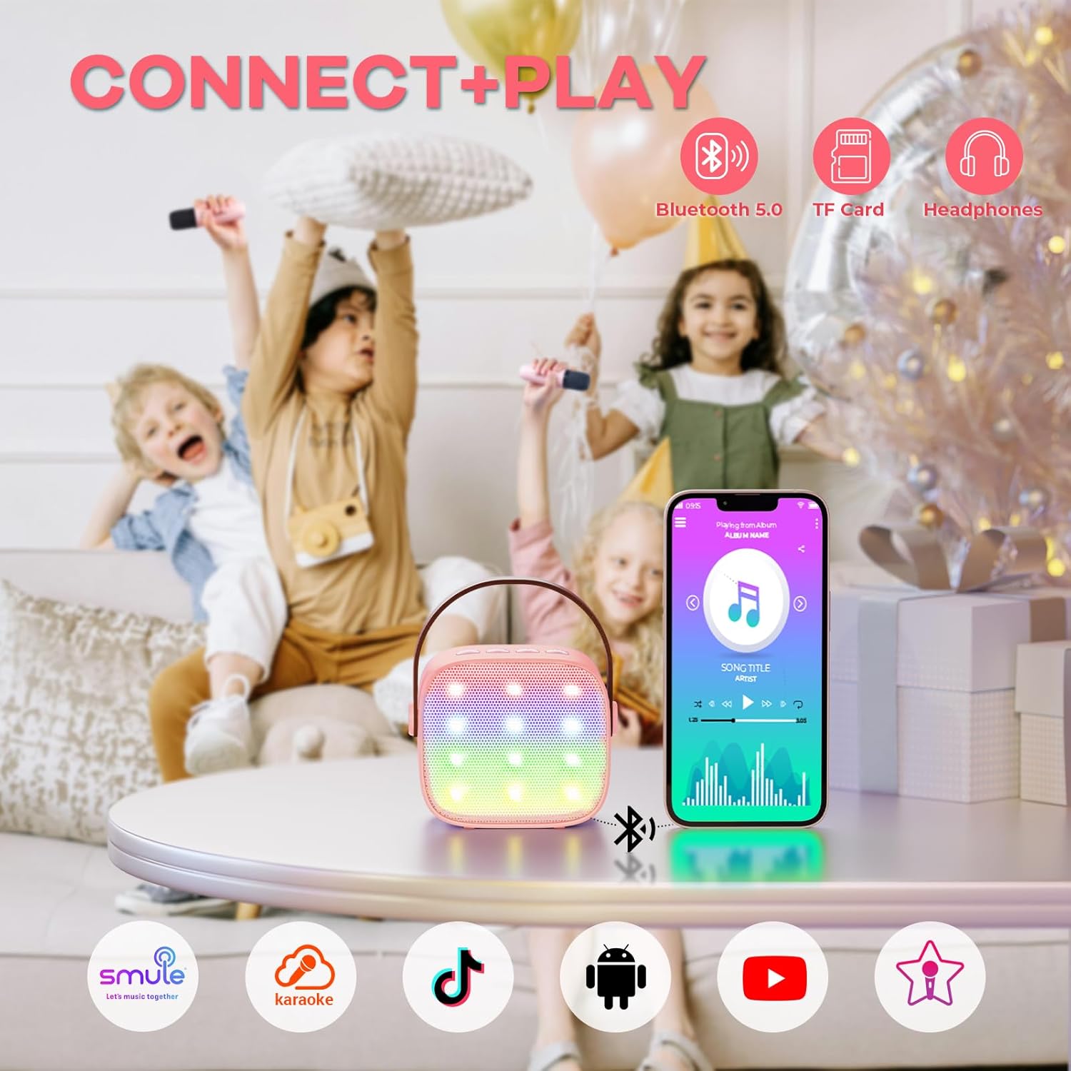 YLL Mini Karaoke Machine for Kids Adults, Portable Bluetooth Speaker with 2 Wireless Microphones,18 Pre-Loaded Songs Toys Birthday Gifts for Girls 4, 5, 6, 7, 8+ Years Old Toddler Teens - MULTICOLOR