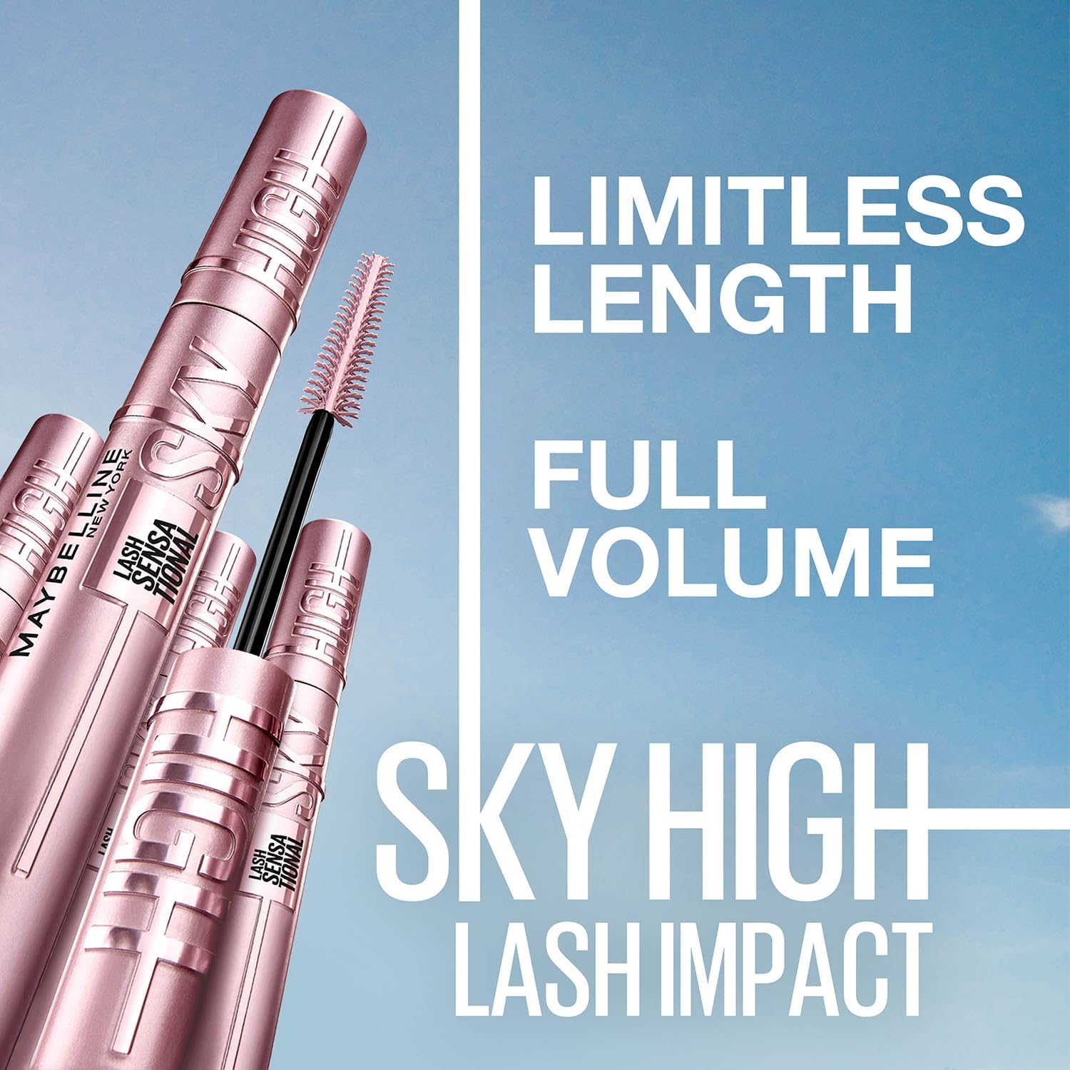 Maybelline New York Mascara, Volumizing & Lengthening Mascara, Washable Flake-Free Formula With Bamboo Extract & Fibres, Lash Sensational Sky High, Black