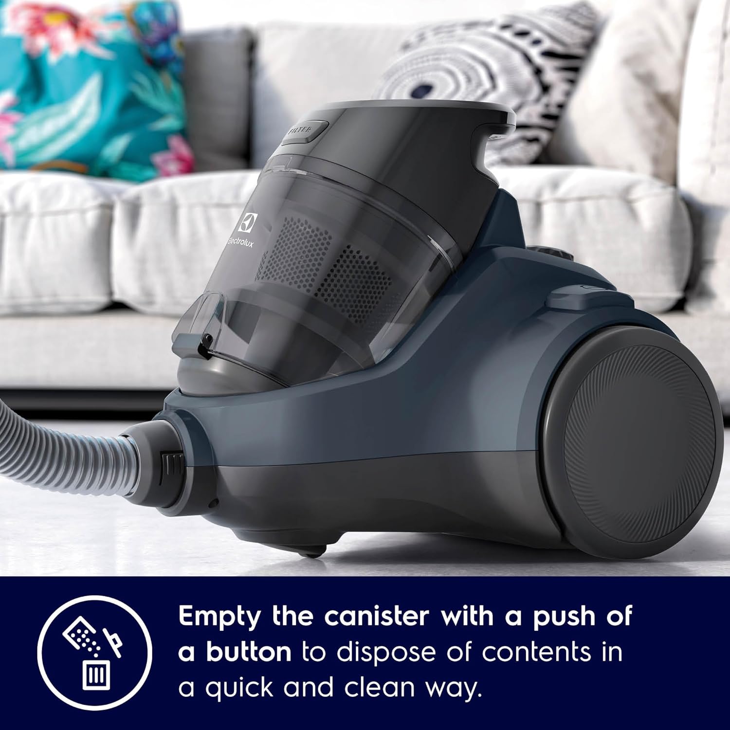 Electrolux 2000W Canister Bagless Vacuum Cleaner with 4 Steps Filtration & Washable Filter for Pet Hair, Carpet, Tile, Hard Floor, 1.8L Dust Capacity, Easy Emptying with Single Button Release, EC412DB