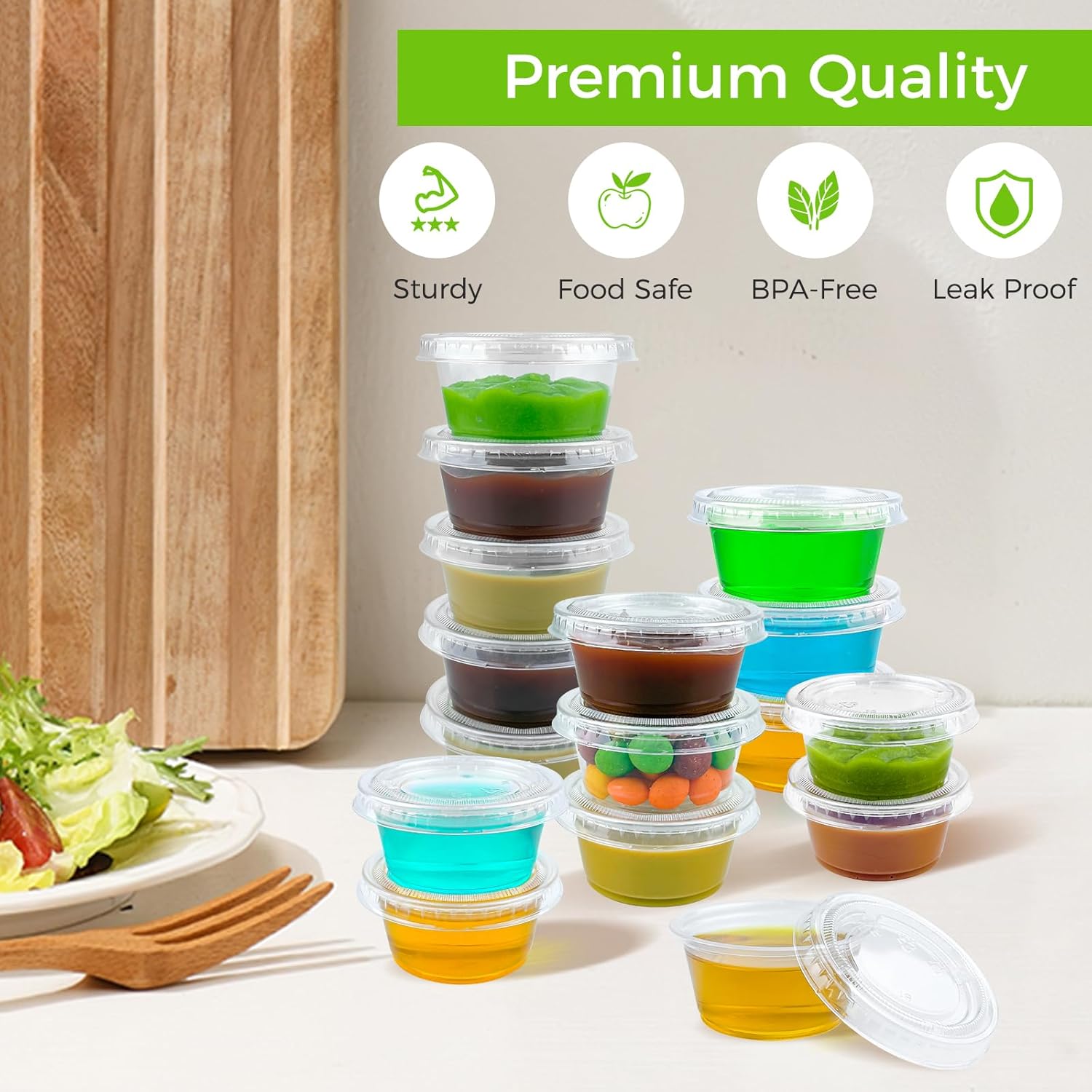 360-Pack 2 oz (56.7g) Jelly Dessert Cups with Lids, Durable Food-Safe Disposable Plastic Cups with Lids, Condiment Cups, Plastic Sauce Cups, Mini Salad Dressing Containers