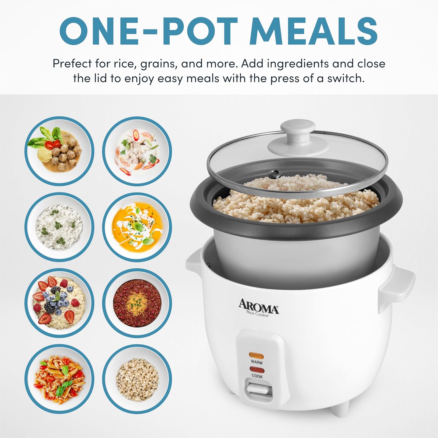 Aroma Housewares Aroma 6-Cup (Cooked) 1.5-Quart One-Touch Rice Cooker, White (ARC-363NG), 6 Cups Cooked / 3 Cups Uncooked / 1.5 Quarts