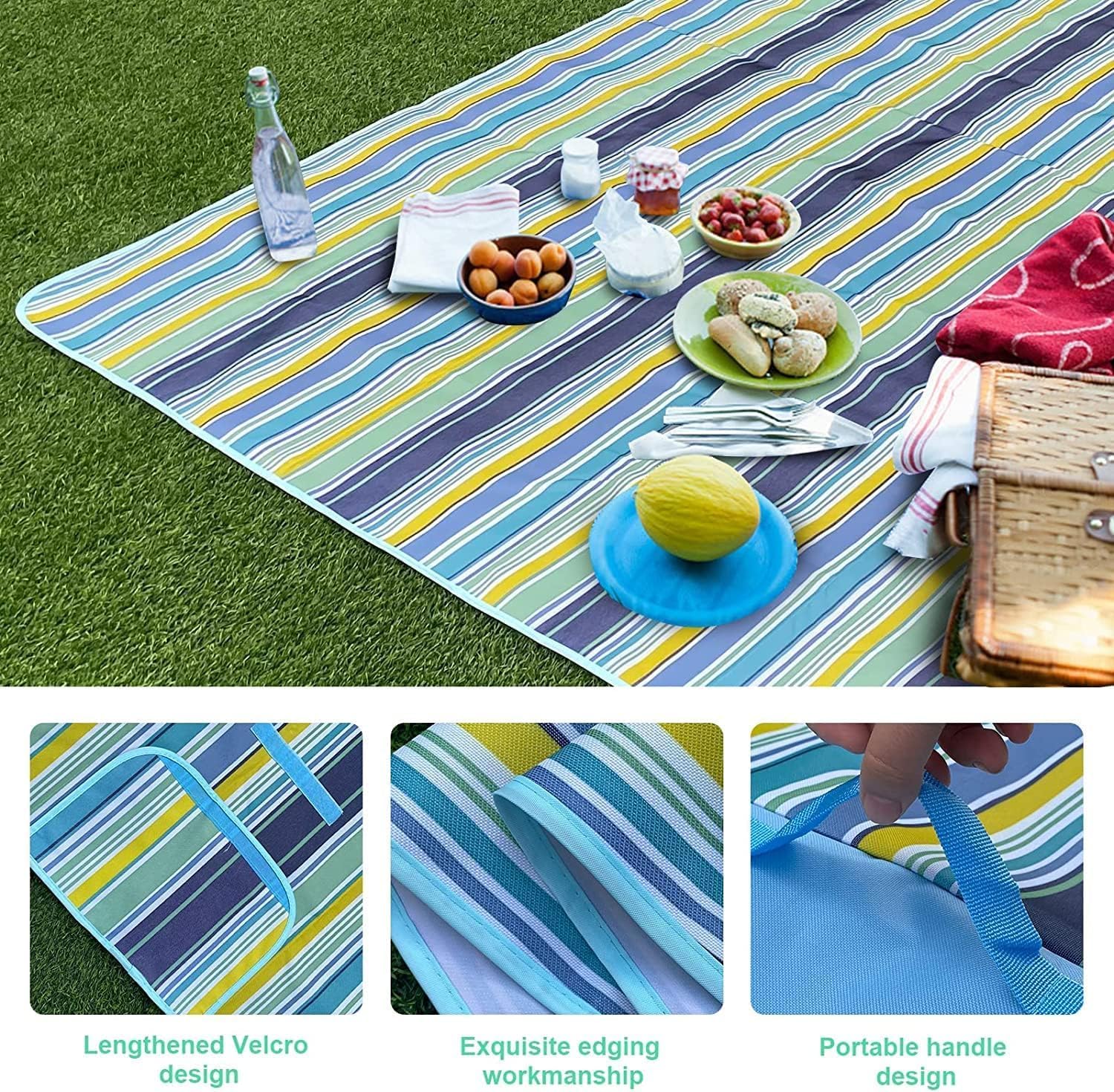 SKY TOUCH Foldable Picnic Blanket Waterproof Beach Blanket Waterproof Picnic Blanket Portable Picnic Mat Portable Beach Mat For Outdoor Camping Family Outdoor Park Garden Blue（145 ×180cm）, Full