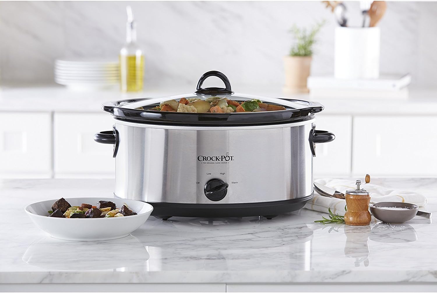 Crock-Pot 7-Quart Oval Manual Slow Cooker, Stainless Steel (SCV700-S-BR), Multi-Function Cooker, Ideal for Large Families or Entertaining