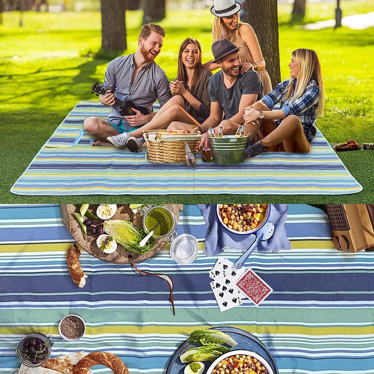 SKY TOUCH Foldable Picnic Blanket Waterproof Beach Blanket Waterproof Picnic Blanket Portable Picnic Mat Portable Beach Mat For Outdoor Camping Family Outdoor Park Garden Blue（145 ×180cm）, Full