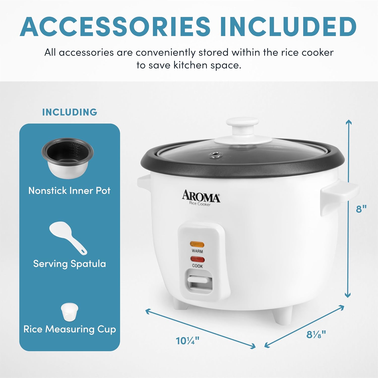 Aroma Housewares Aroma 6-Cup (Cooked) 1.5-Quart One-Touch Rice Cooker, White (ARC-363NG), 6 Cups Cooked / 3 Cups Uncooked / 1.5 Quarts