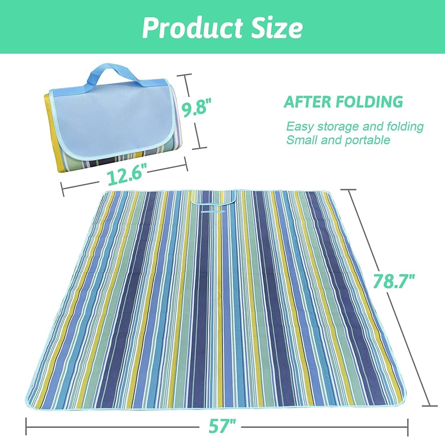 SKY TOUCH Foldable Picnic Blanket Waterproof Beach Blanket Waterproof Picnic Blanket Portable Picnic Mat Portable Beach Mat For Outdoor Camping Family Outdoor Park Garden Blue（145 ×180cm）, Full