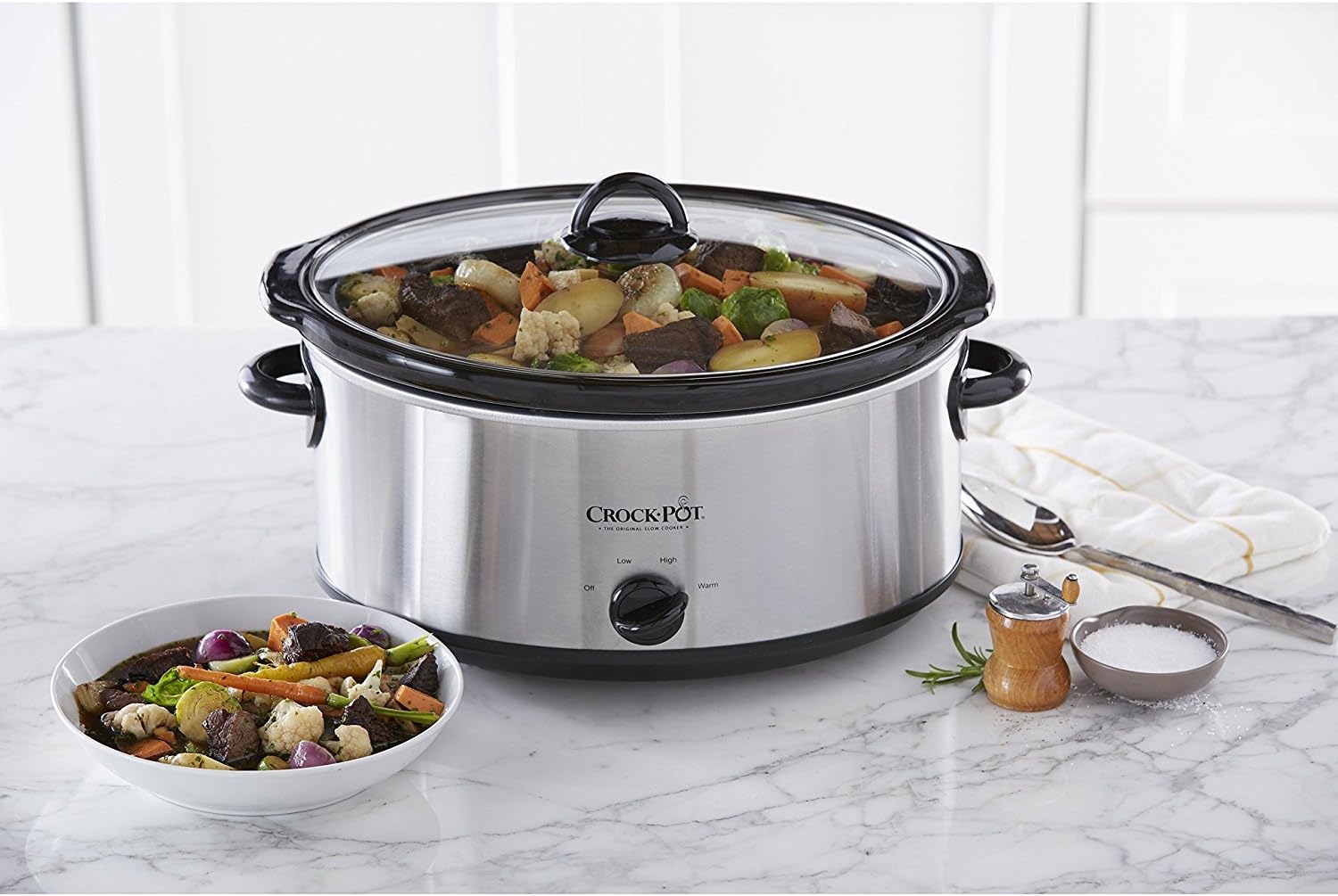 Crock-Pot 7-Quart Oval Manual Slow Cooker, Stainless Steel (SCV700-S-BR), Multi-Function Cooker, Ideal for Large Families or Entertaining