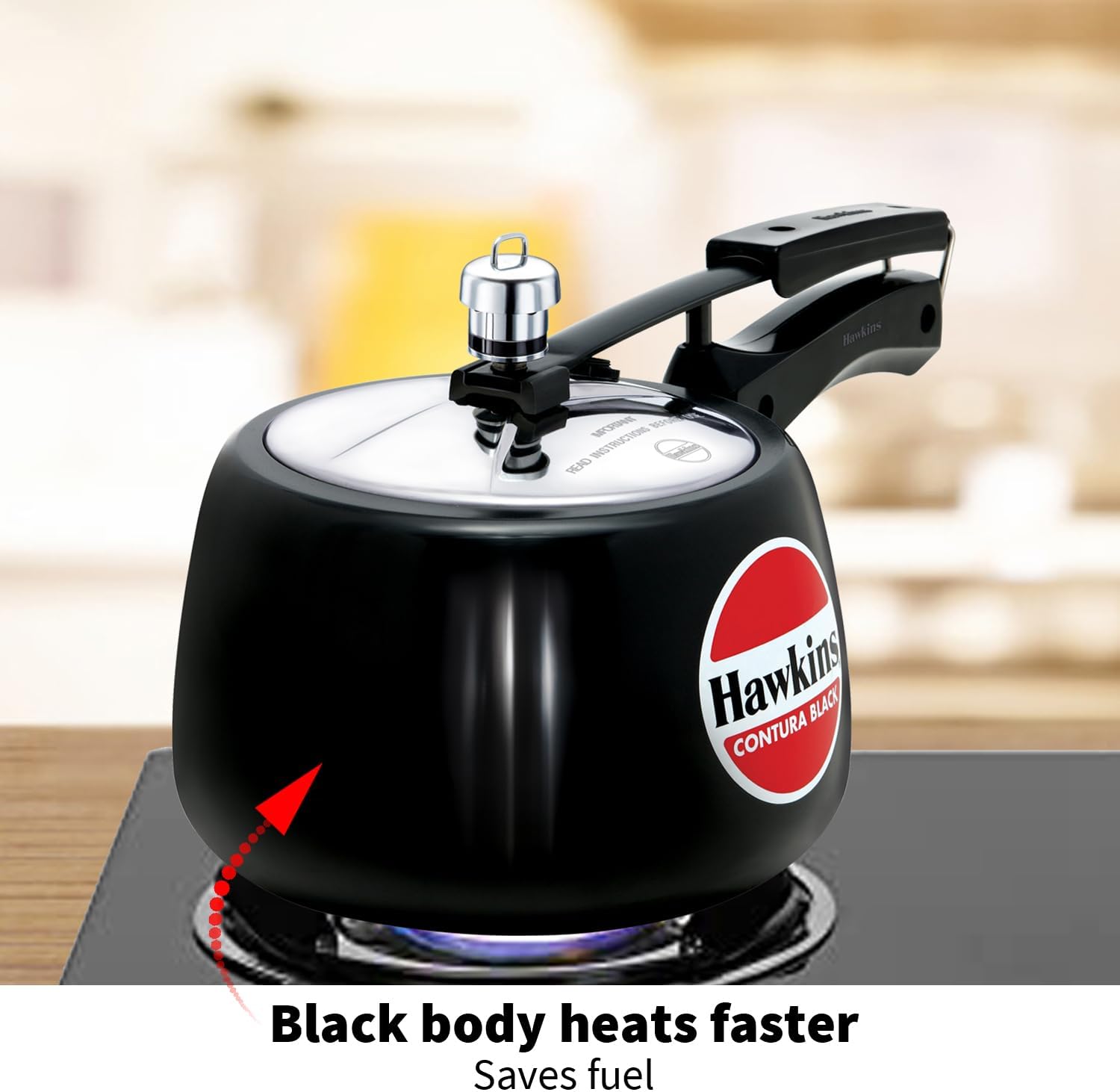 Hawkins 3-Litre Contura Black Pressure Cooker, Hard Anodized Inner Lid Cooker, Handi Pot, Black (CB30)