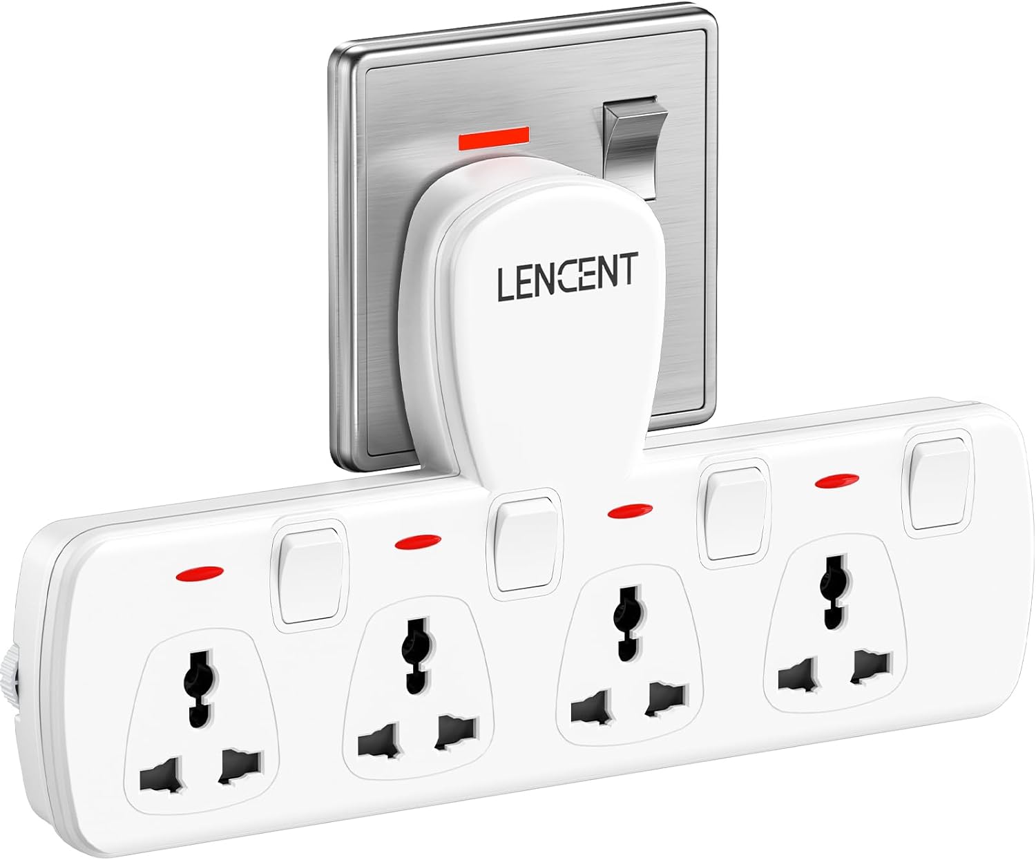 LENCENT Multi Plug Extension Socket, 4 Way Electrical Outlet Extender, Wall Charger, Universal Plug Adapter, Charging Station for Home, Office, Kitchen, Individually Switched