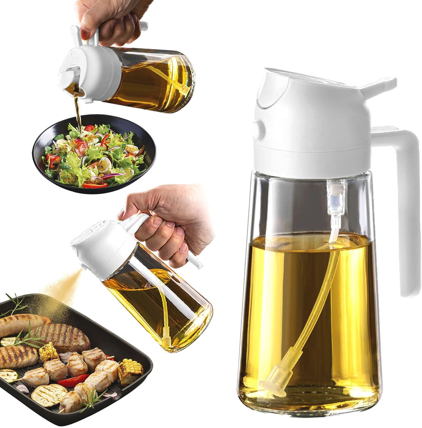 TrendPlain 16oz/470ml Olive Oil Sprayer for Cooking - 2 in 1 Olive Oil Dispenser for Kitchen Gadgets, Air Fryer, Salad, and BBQ - Yellow