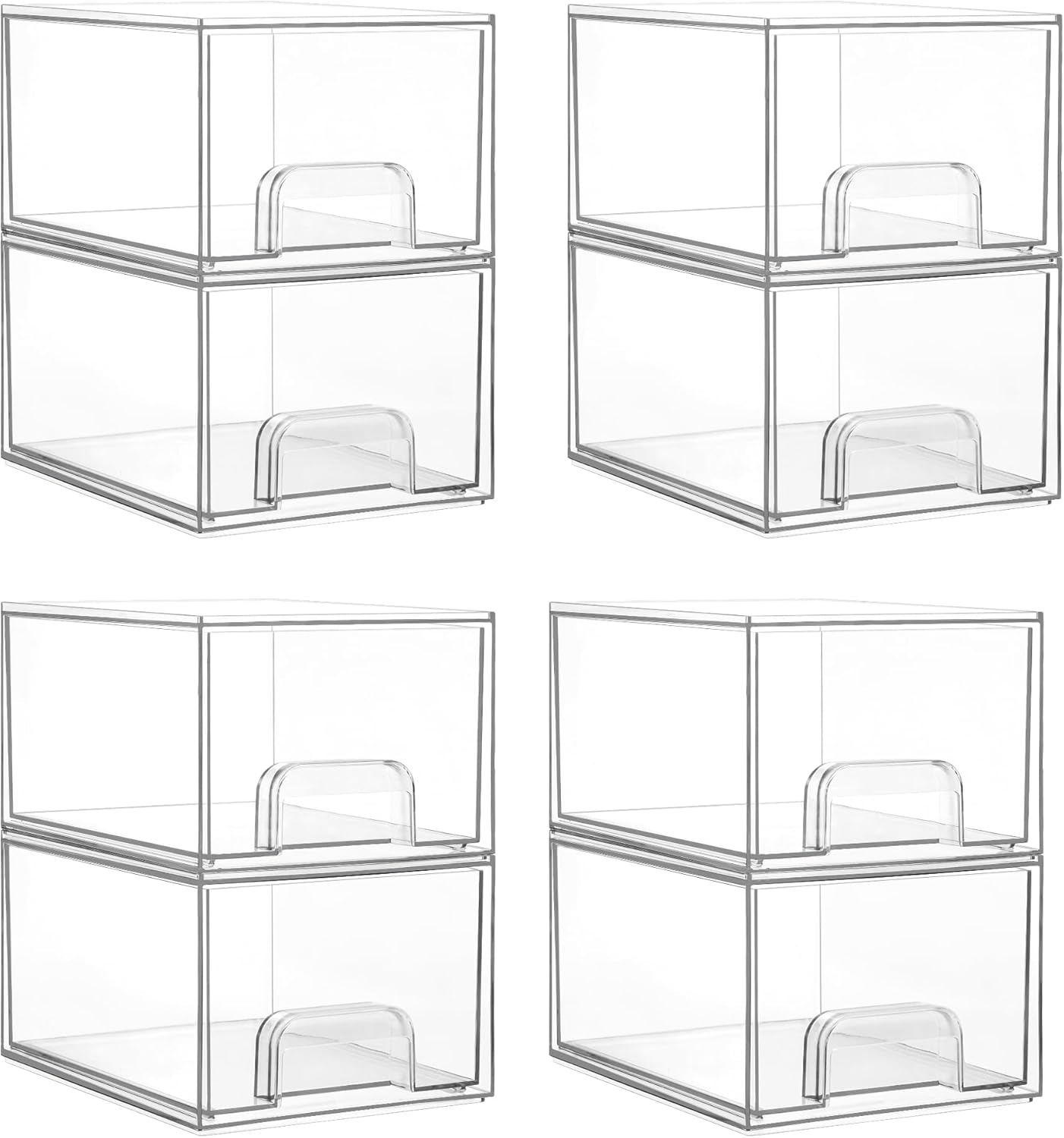 Vtopmart 2-Pack Transparent Stackable Storage Drawers, 4.4-Inch High Acrylic Bathroom Makeup Organizer, Plastic Storage Bins for Dresser, Under Sink, Kitchen Cabinet, Pantry, Home Organization