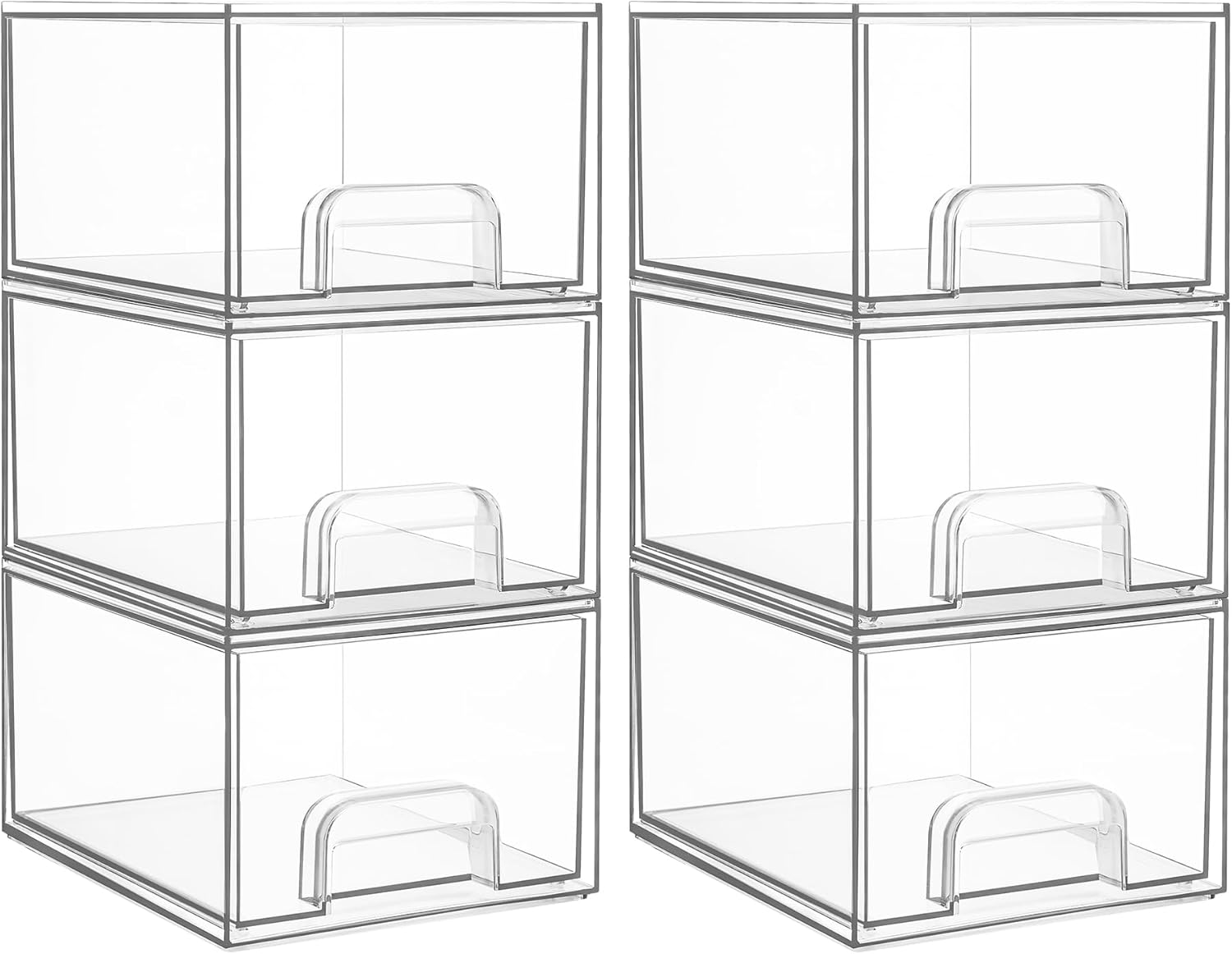 Vtopmart 2-Pack Transparent Stackable Storage Drawers, 4.4-Inch High Acrylic Bathroom Makeup Organizer, Plastic Storage Bins for Dresser, Under Sink, Kitchen Cabinet, Pantry, Home Organization