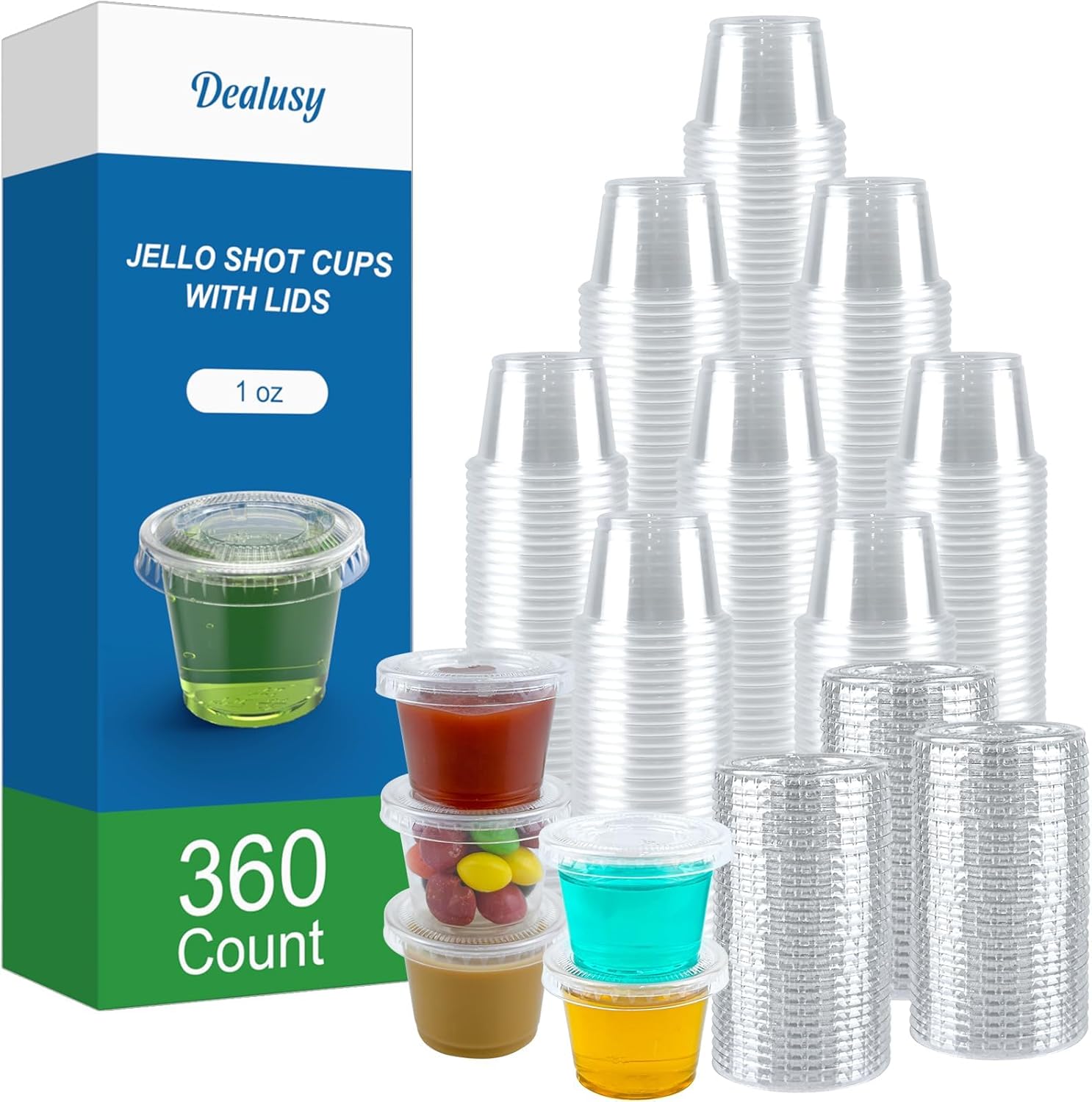 360-Pack 2 oz (56.7g) Jelly Dessert Cups with Lids, Durable Food-Safe Disposable Plastic Cups with Lids, Condiment Cups, Plastic Sauce Cups, Mini Salad Dressing Containers