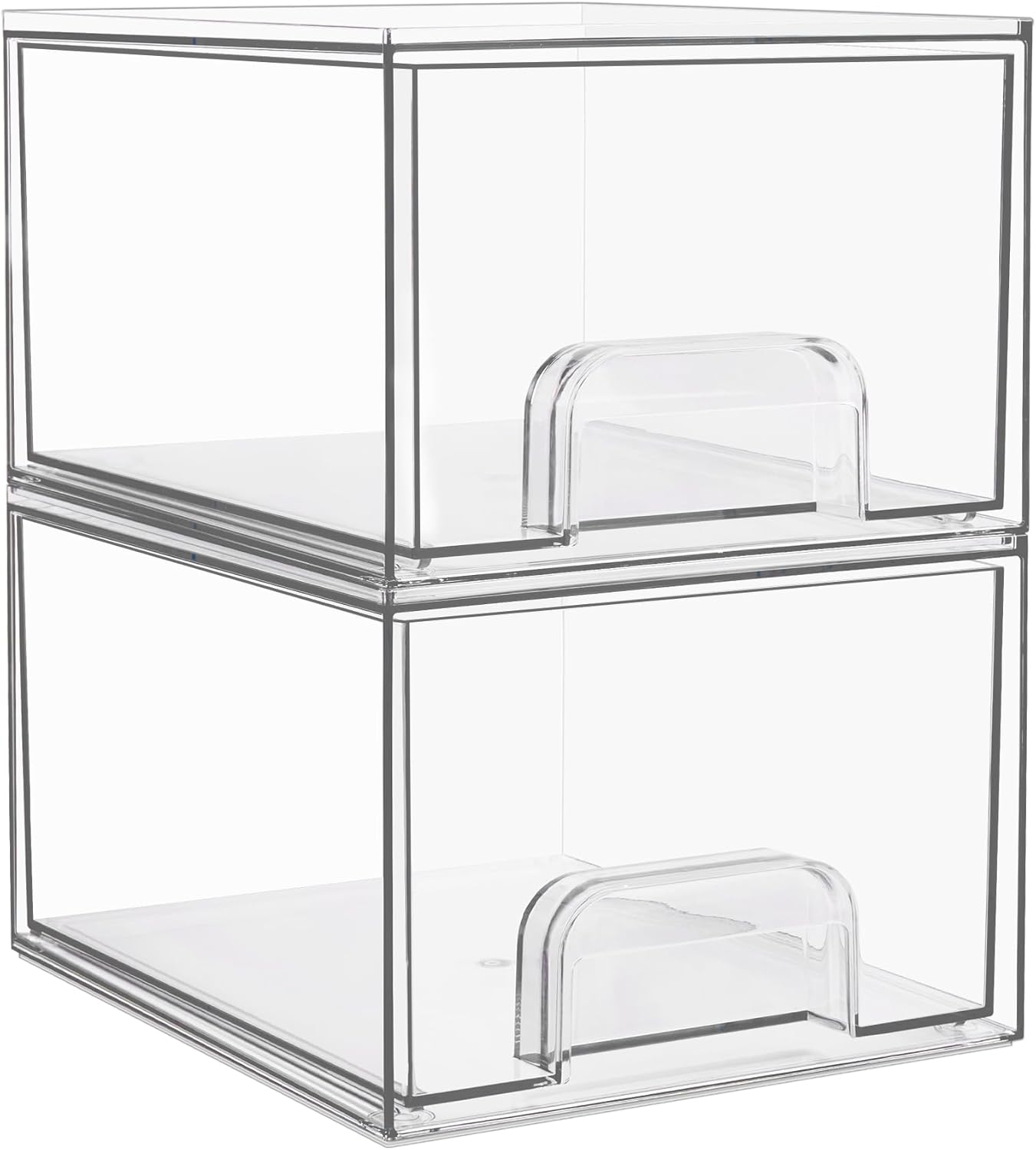 Vtopmart 2-Pack Transparent Stackable Storage Drawers, 4.4-Inch High Acrylic Bathroom Makeup Organizer, Plastic Storage Bins for Dresser, Under Sink, Kitchen Cabinet, Pantry, Home Organization