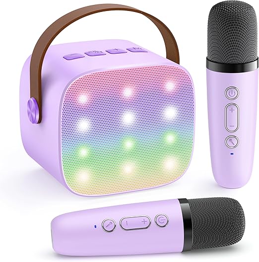 YLL Mini Karaoke Machine for Kids Adults, Portable Bluetooth Speaker with 2 Wireless Microphones,18 Pre-Loaded Songs Toys Birthday Gifts for Girls 4, 5, 6, 7, 8+ Years Old Toddler Teens - MULTICOLOR