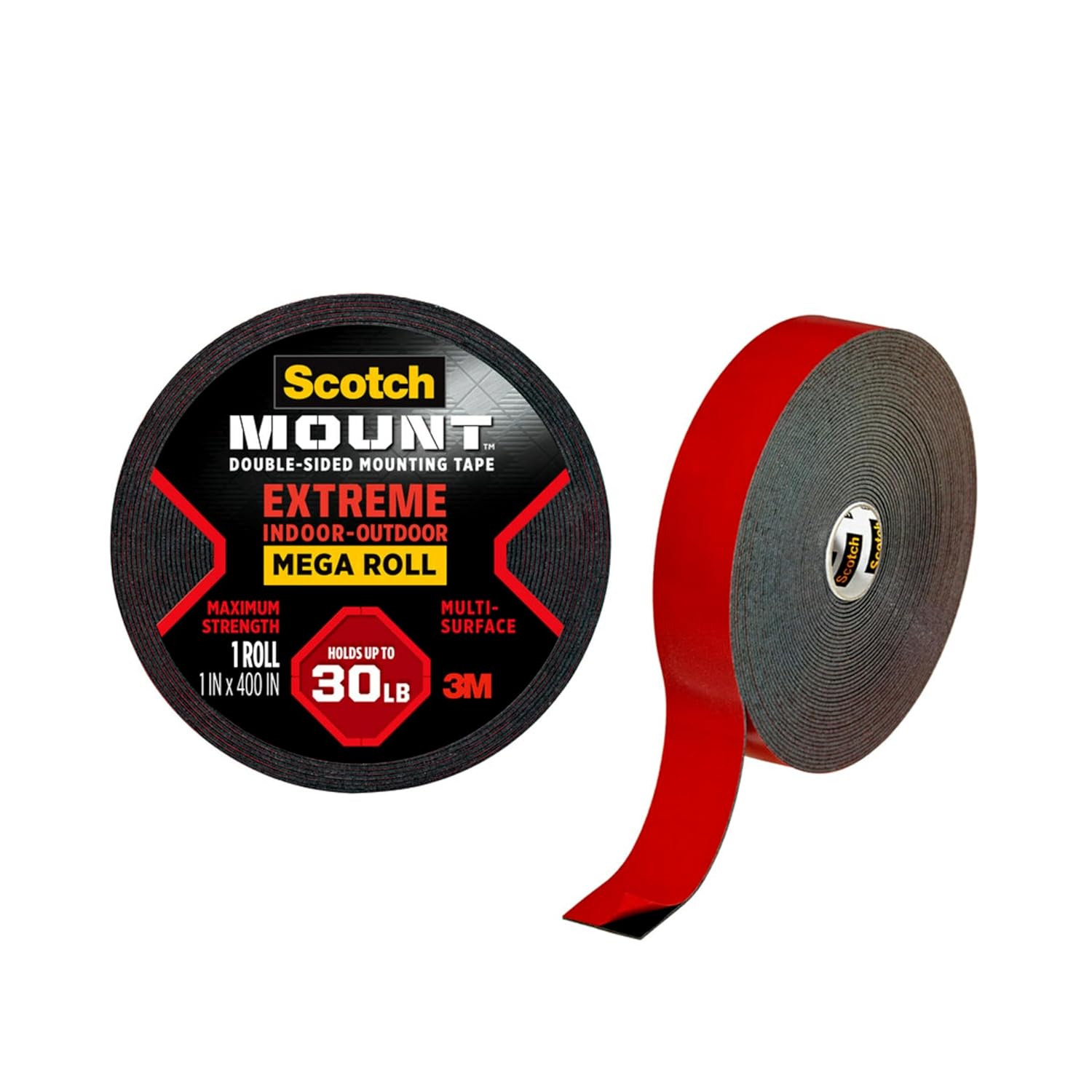 Scotch Mount Extreme Strong Tape 1 in x 60 in roll (25.4mm x 1.52m), 1 roll/pack | Holds 13.6kg whole role | Black color | Maximum strength| indoor and Outdoor | No Tools | Double Sided Adhesive Tape