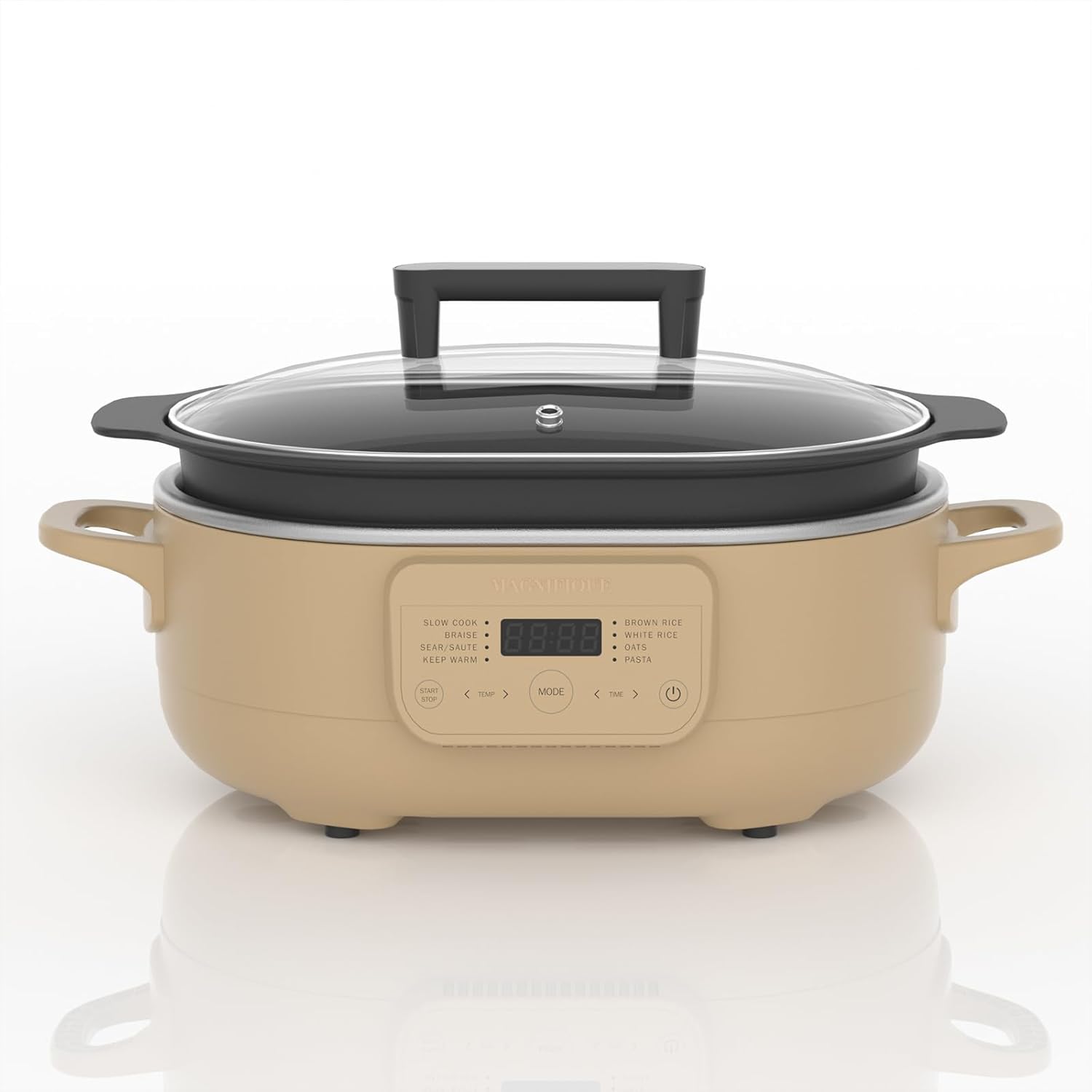 MAGNIFIQUE 6-Quart (Approx. 1.8L) Multi-Function Cooker, 8-in-1 Programmable Slow Cooker, Dutch Oven, Pasta Maker, Wooden Spoon, Non-Stick, Oven-Safe Pot, Up to 500°F (260°C), Olive Green