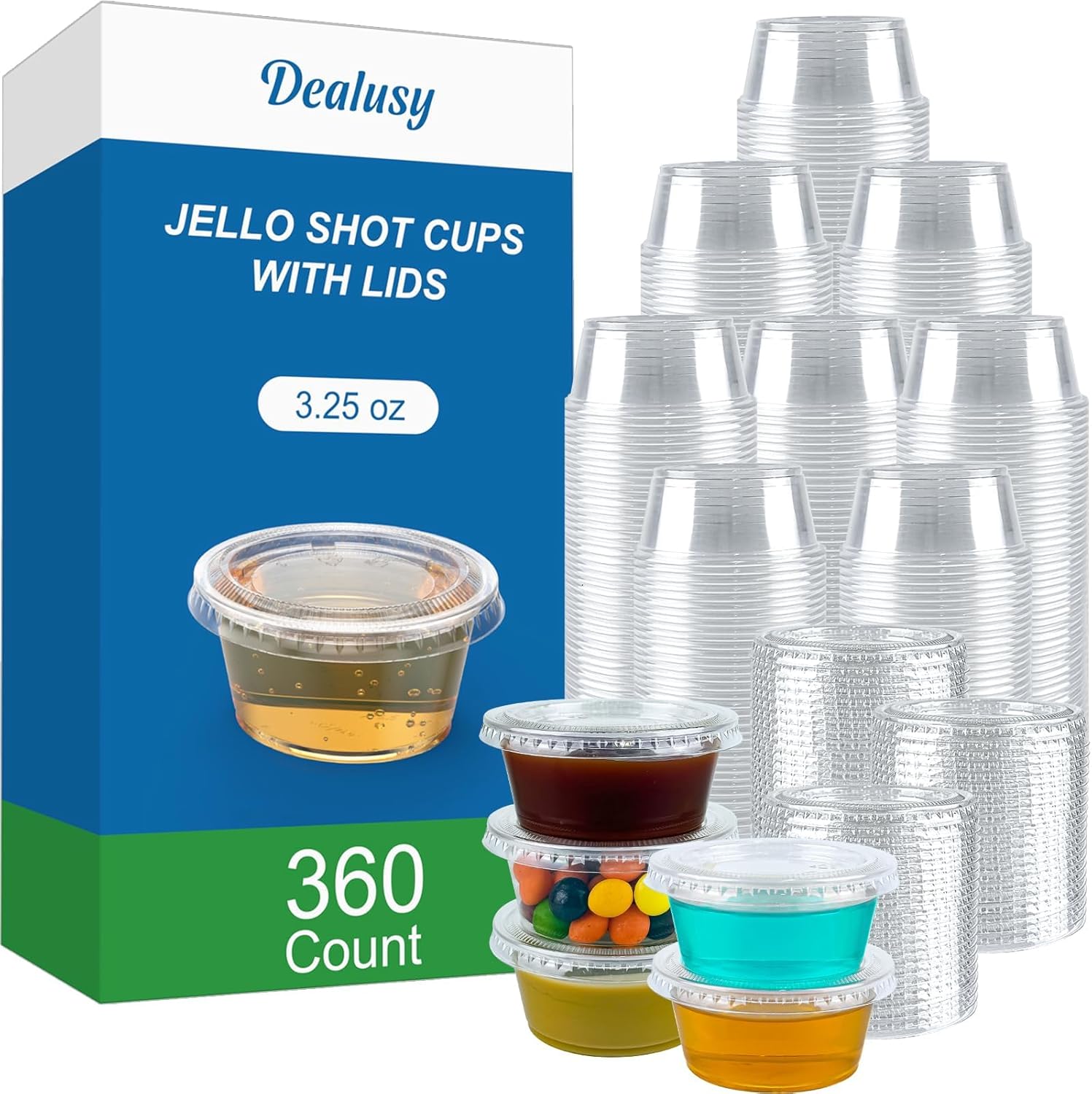 360-Pack 2 oz (56.7g) Jelly Dessert Cups with Lids, Durable Food-Safe Disposable Plastic Cups with Lids, Condiment Cups, Plastic Sauce Cups, Mini Salad Dressing Containers