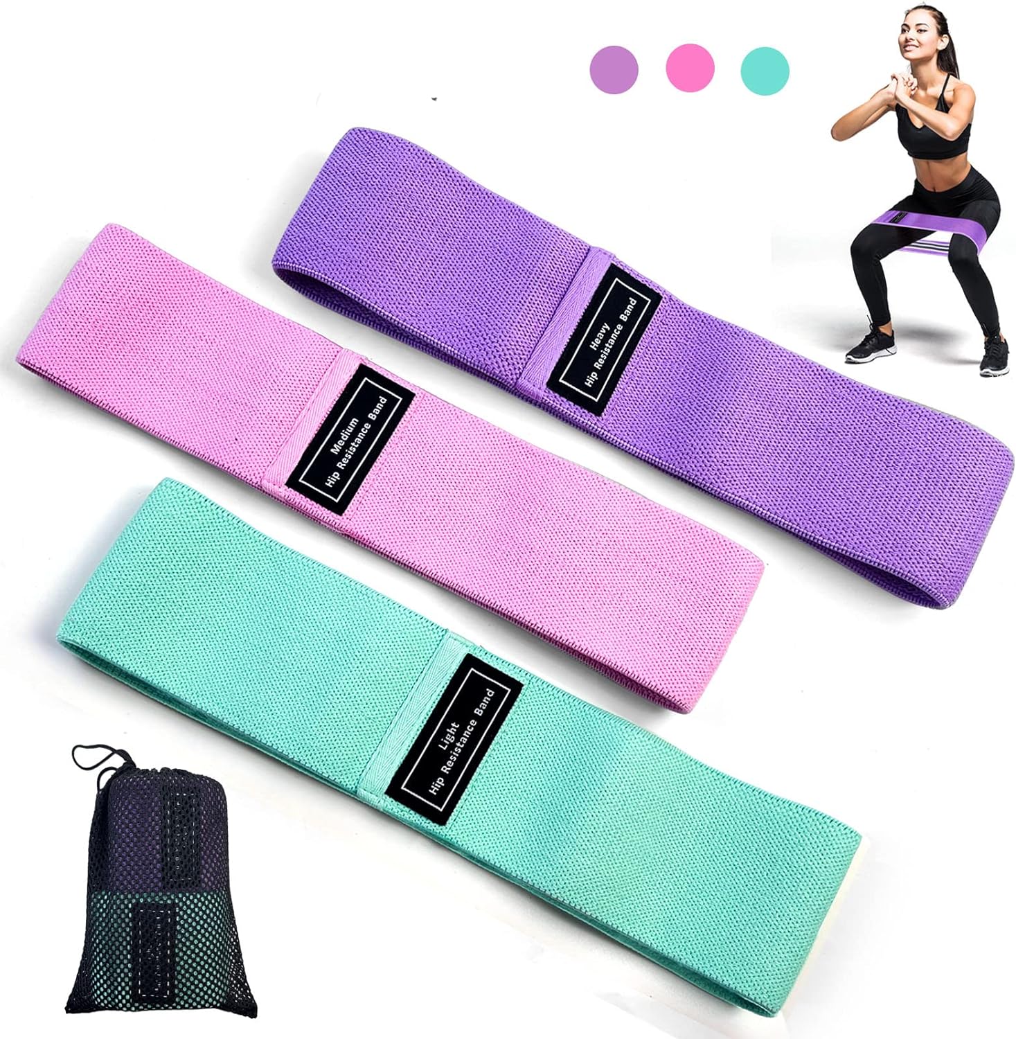 SKY-TOUCH Resistance Bands Fabric,Exercise Bands Non Slip Hip Elastic Bands For Hip, Legs, Butt, Glutes And Thighs Workout, Thick Wide Fitness Loop Circle Resistance Bands, Set Of 3 Pack, Multicolor