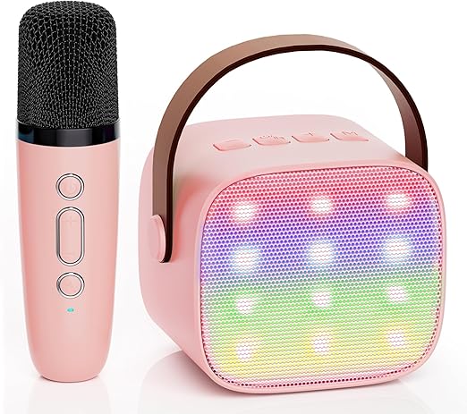 YLL Mini Karaoke Machine for Kids Adults, Portable Bluetooth Speaker with 2 Wireless Microphones,18 Pre-Loaded Songs Toys Birthday Gifts for Girls 4, 5, 6, 7, 8+ Years Old Toddler Teens - MULTICOLOR