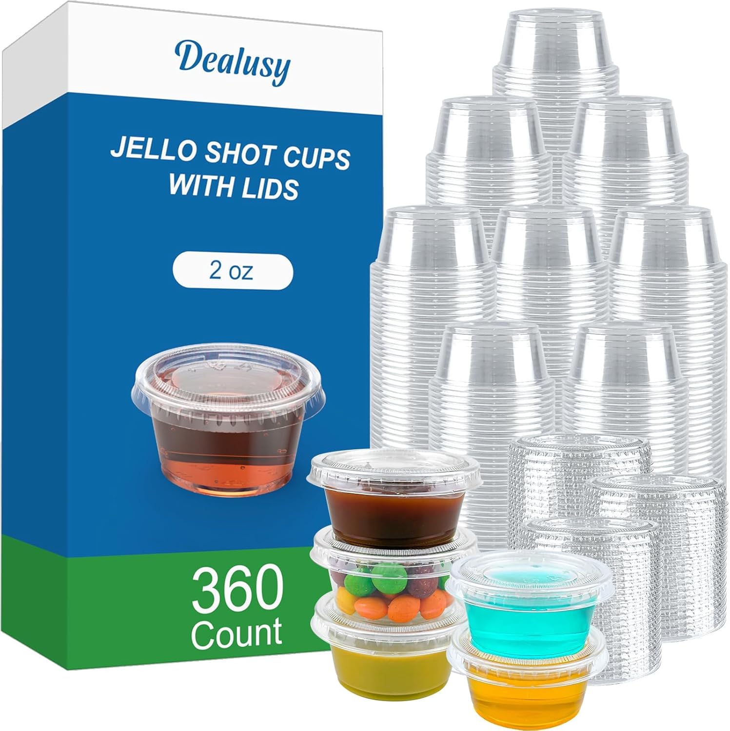 360-Pack 2 oz (56.7g) Jelly Dessert Cups with Lids, Durable Food-Safe Disposable Plastic Cups with Lids, Condiment Cups, Plastic Sauce Cups, Mini Salad Dressing Containers