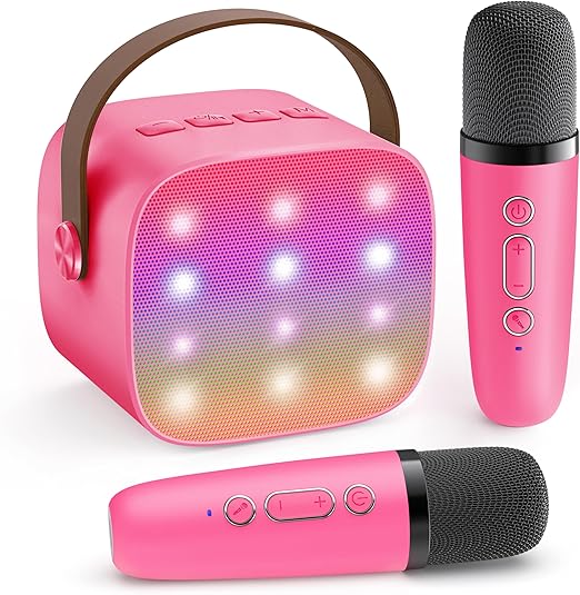 YLL Mini Karaoke Machine for Kids Adults, Portable Bluetooth Speaker with 2 Wireless Microphones,18 Pre-Loaded Songs Toys Birthday Gifts for Girls 4, 5, 6, 7, 8+ Years Old Toddler Teens - MULTICOLOR