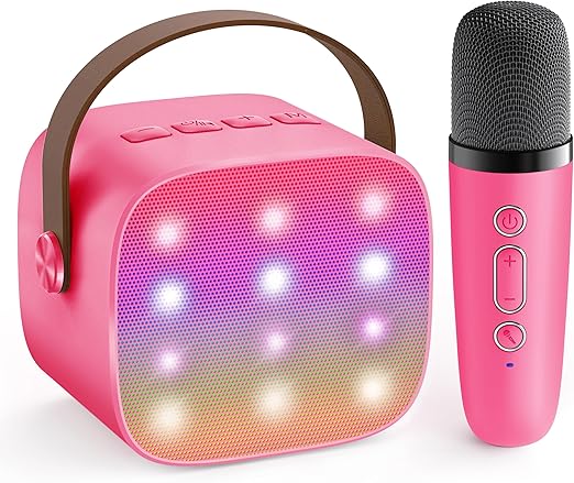 YLL Mini Karaoke Machine for Kids Adults, Portable Bluetooth Speaker with 2 Wireless Microphones,18 Pre-Loaded Songs Toys Birthday Gifts for Girls 4, 5, 6, 7, 8+ Years Old Toddler Teens - MULTICOLOR