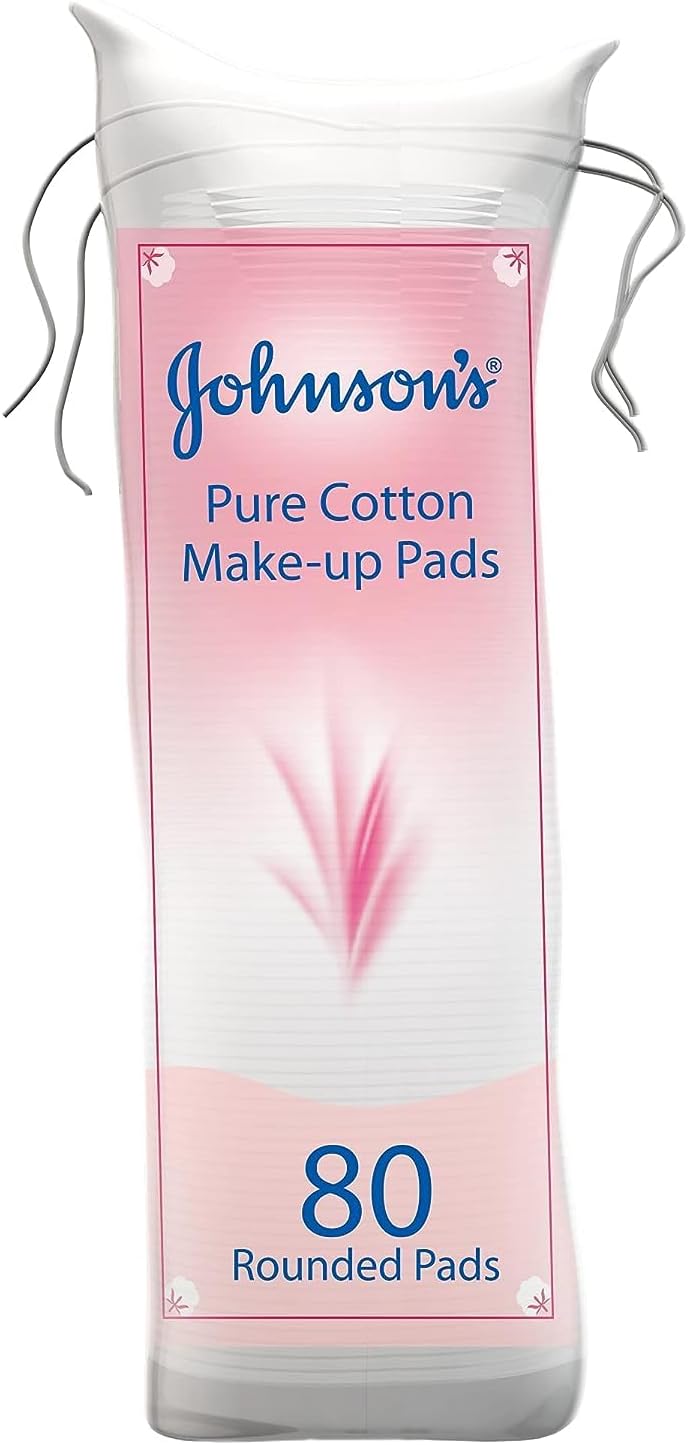 Johnson’s Pure Cotton Makeup Pads, Pack of 3x80 Rounded Pads, Crafted from Pure Cotton, Naturally Soft, Absorbent and Gentle, Removes Makeup Without Leaving Fibres on Your Skin, Refreshing Results