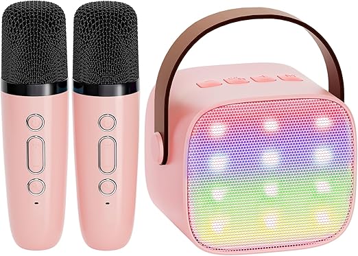 YLL Mini Karaoke Machine for Kids Adults, Portable Bluetooth Speaker with 2 Wireless Microphones,18 Pre-Loaded Songs Toys Birthday Gifts for Girls 4, 5, 6, 7, 8+ Years Old Toddler Teens - MULTICOLOR