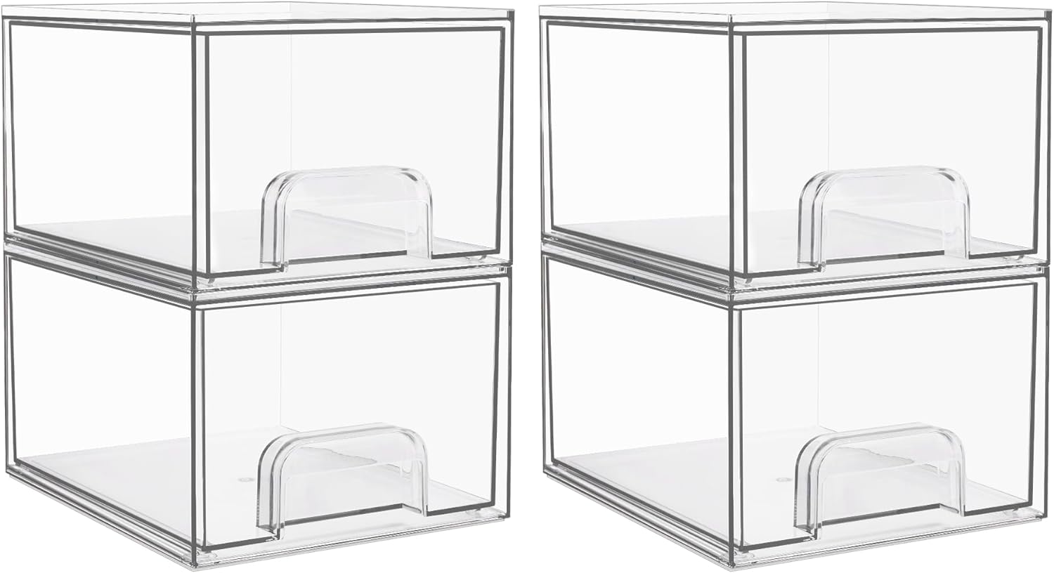 Vtopmart 2-Pack Transparent Stackable Storage Drawers, 4.4-Inch High Acrylic Bathroom Makeup Organizer, Plastic Storage Bins for Dresser, Under Sink, Kitchen Cabinet, Pantry, Home Organization