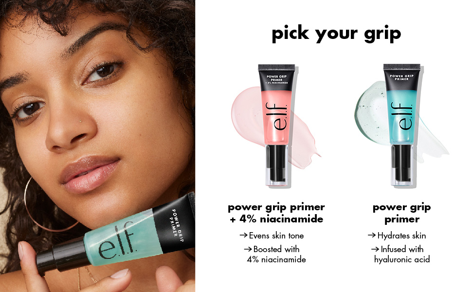 e.l.f. Power Grip Primer, a gel-based hydrating face primer designed to smooth skin and enhance makeup grip, moisturizes and preps the skin for foundation application, 0.811 fl oz (24 ml).