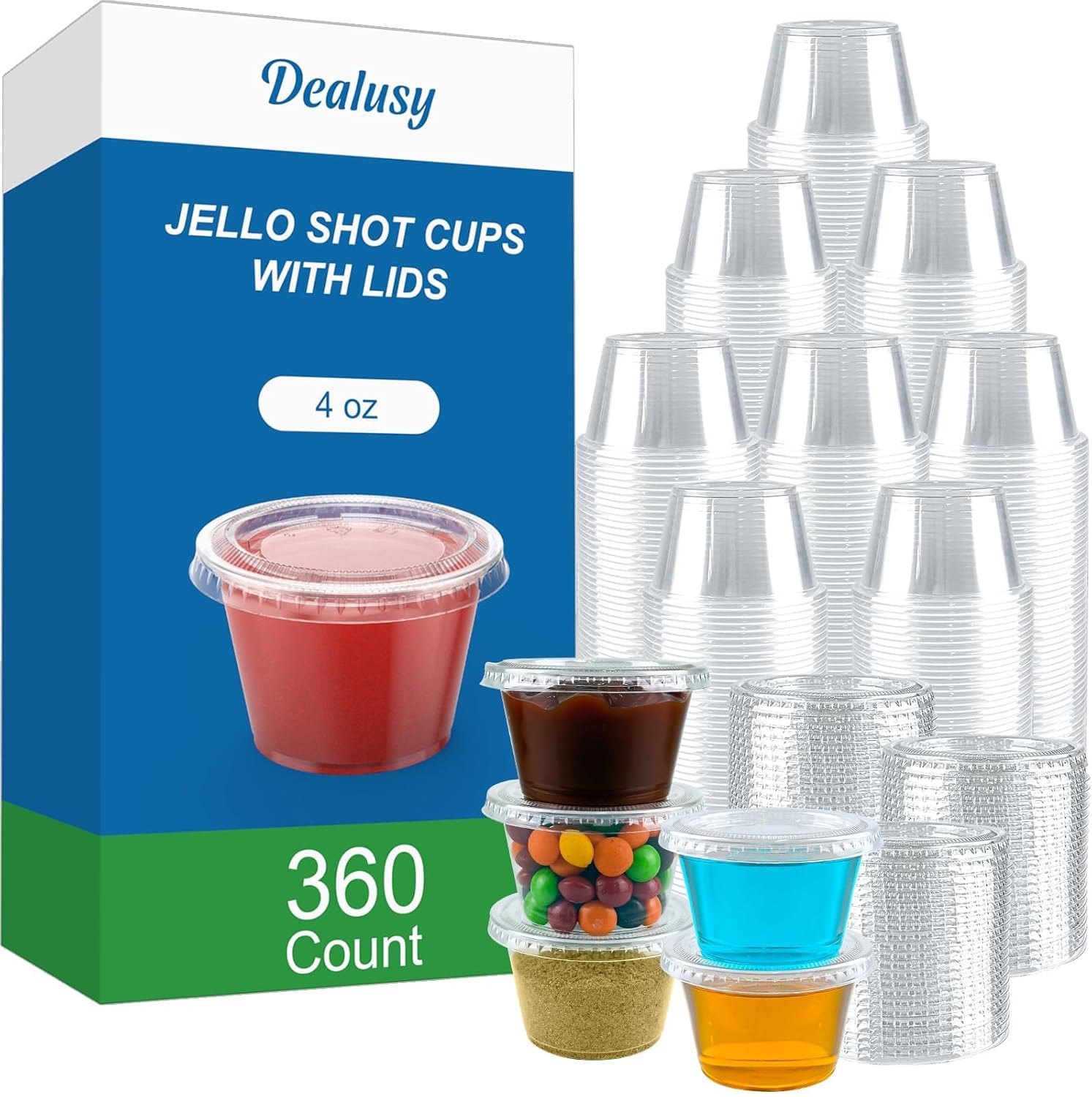 360-Pack 2 oz (56.7g) Jelly Dessert Cups with Lids, Durable Food-Safe Disposable Plastic Cups with Lids, Condiment Cups, Plastic Sauce Cups, Mini Salad Dressing Containers