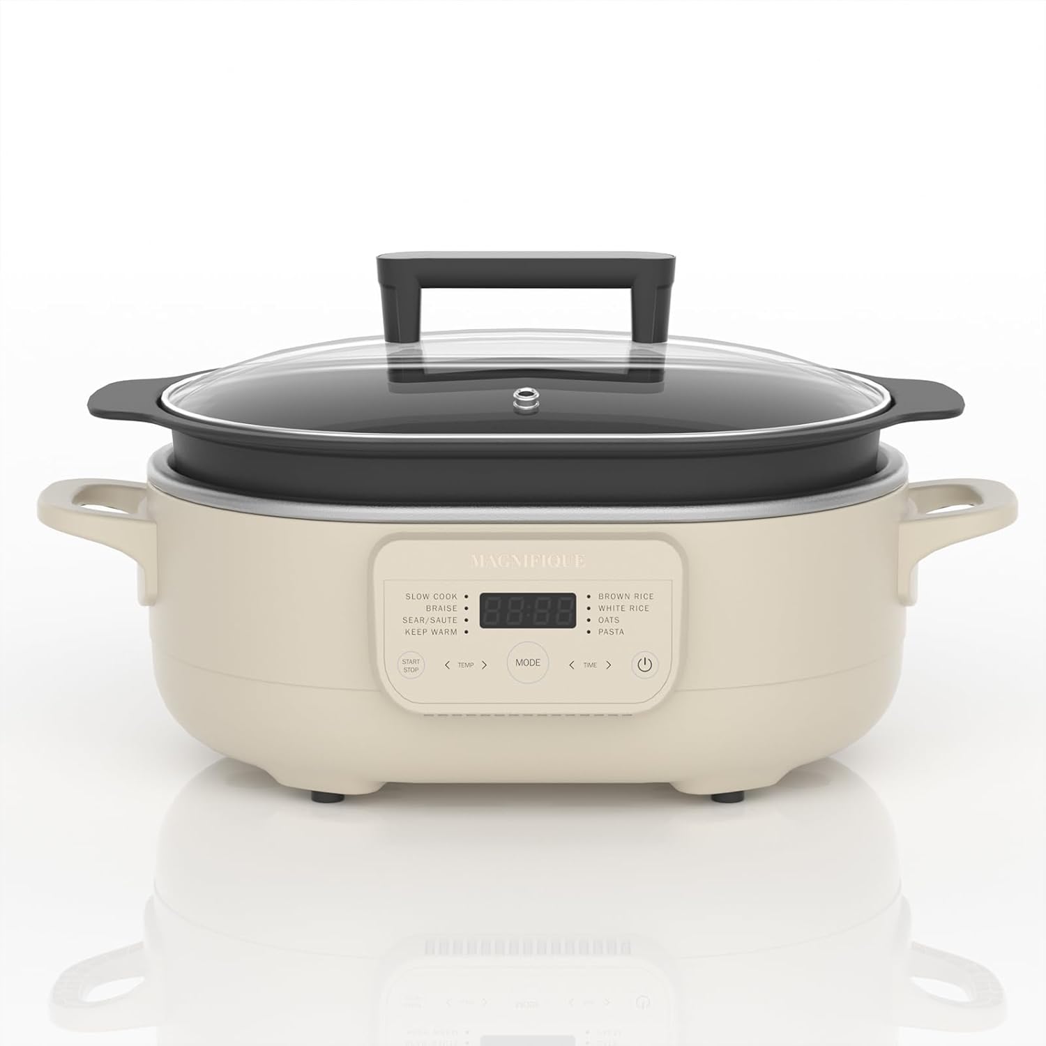 MAGNIFIQUE 6-Quart (Approx. 1.8L) Multi-Function Cooker, 8-in-1 Programmable Slow Cooker, Dutch Oven, Pasta Maker, Wooden Spoon, Non-Stick, Oven-Safe Pot, Up to 500°F (260°C), Olive Green